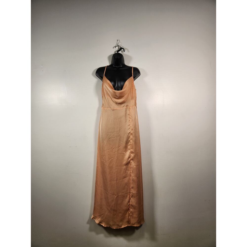 BAEVELEY Midi Maxi Cowl Neck Slip Dress Womens M Orange Apricot Checkerboard NEW